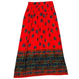 Vintage Red and Blue Floral Maxi Skirt